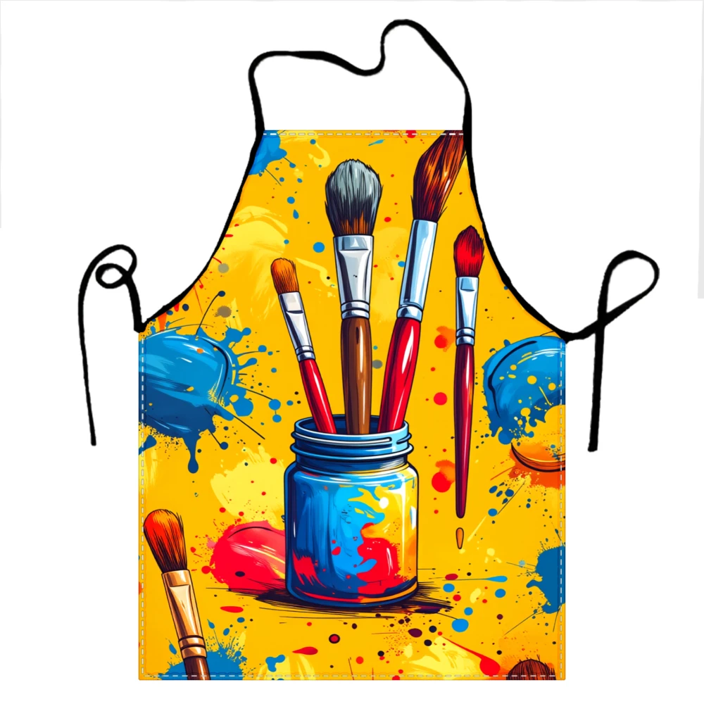 Artistic Paint Brush Apron With Colorful Splatter Design For Artists And Crafters