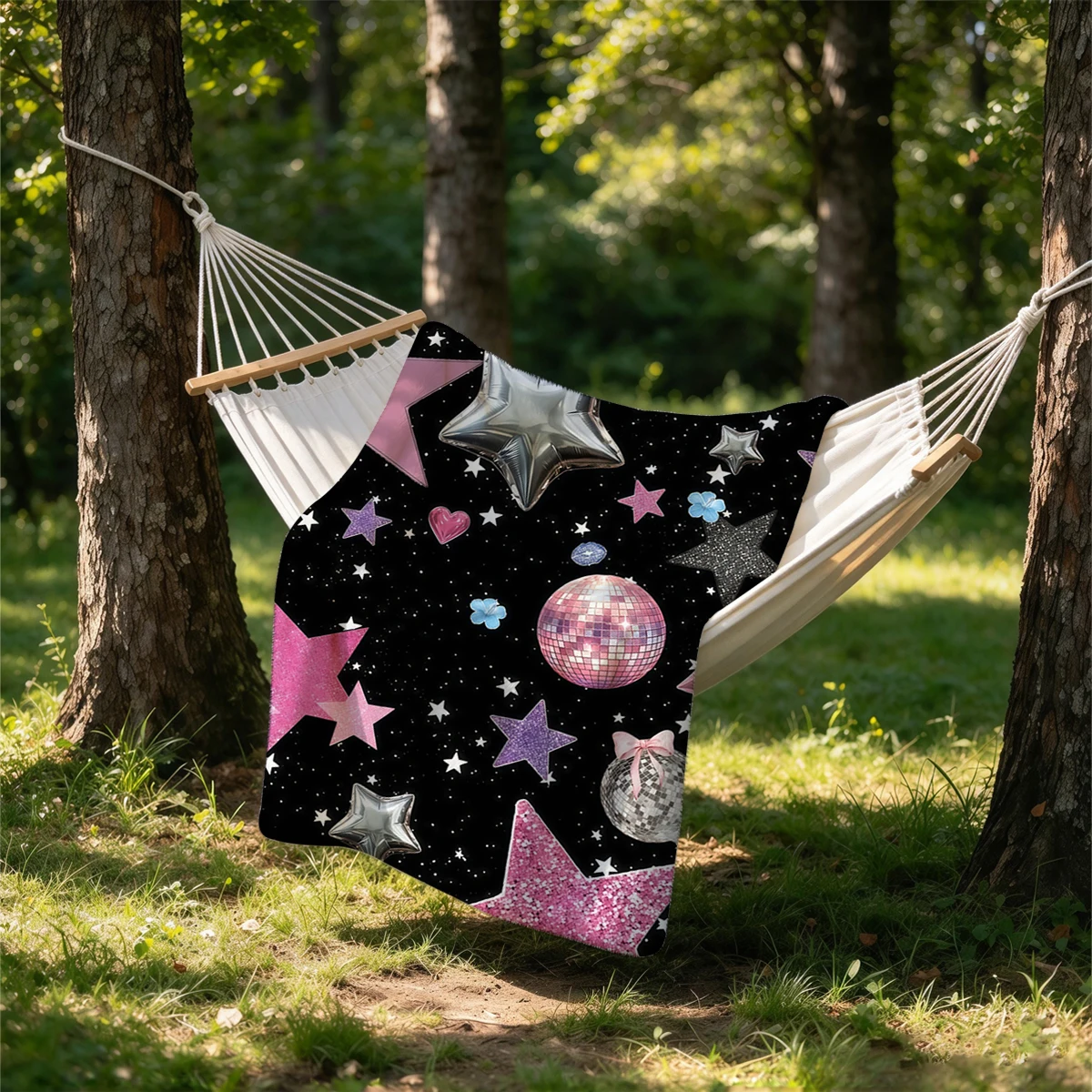 Black Glitter Stars Disco Flannel Blanket Warm Soft Halloween Christmas Couch Warm Cozy Decorative Decor Gift for All Season