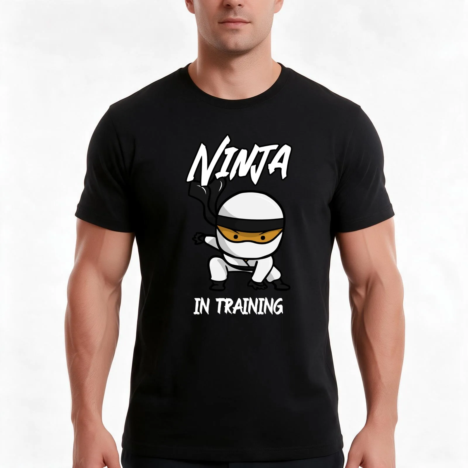 Cute Black Ninja in Training T-Shirt, Summer Casual Cotton Tee, Oversized Streetwear Tops, Vintage Graphic Print, 100% Cotton