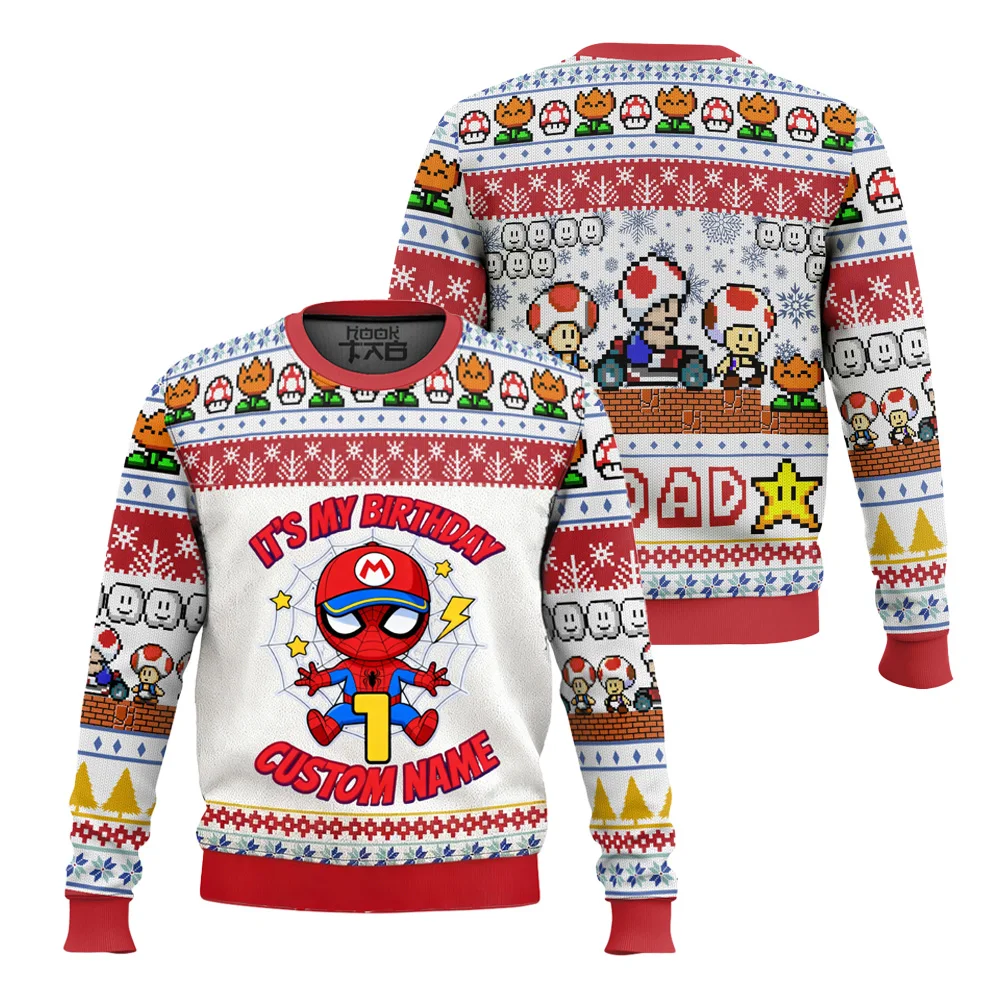 

Свитер на заказ «Человек-паук» для совместной работы, тонкий рождественский уродливый свитер «Марио», мужской осенне-зимний свитер с длинными рукавами 2026