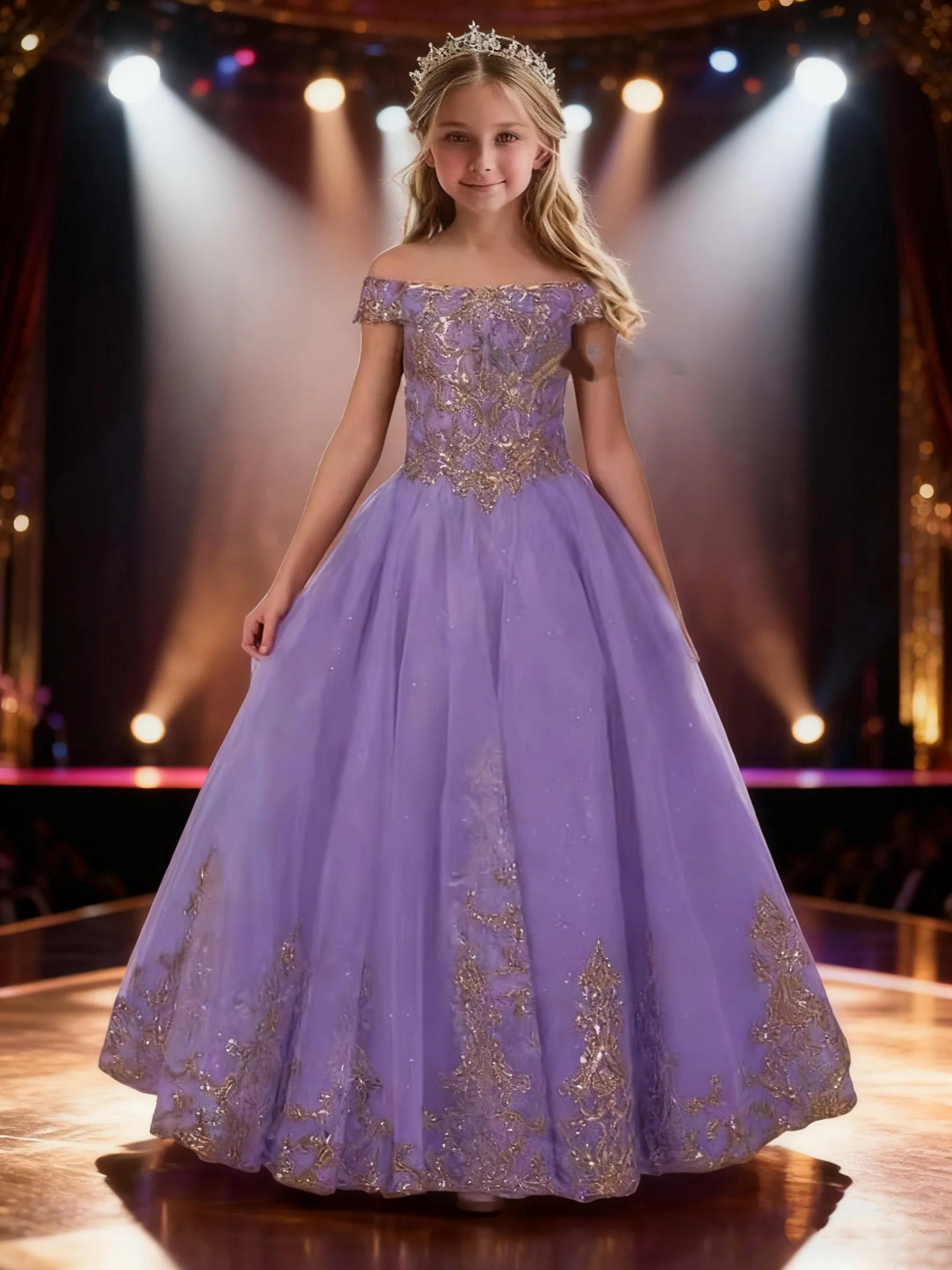 Flower Girl Dress for Wedding Kids Off Shoulder Lace Appliques Princess Pageant Frock Custom Sparkling First Communion Gown