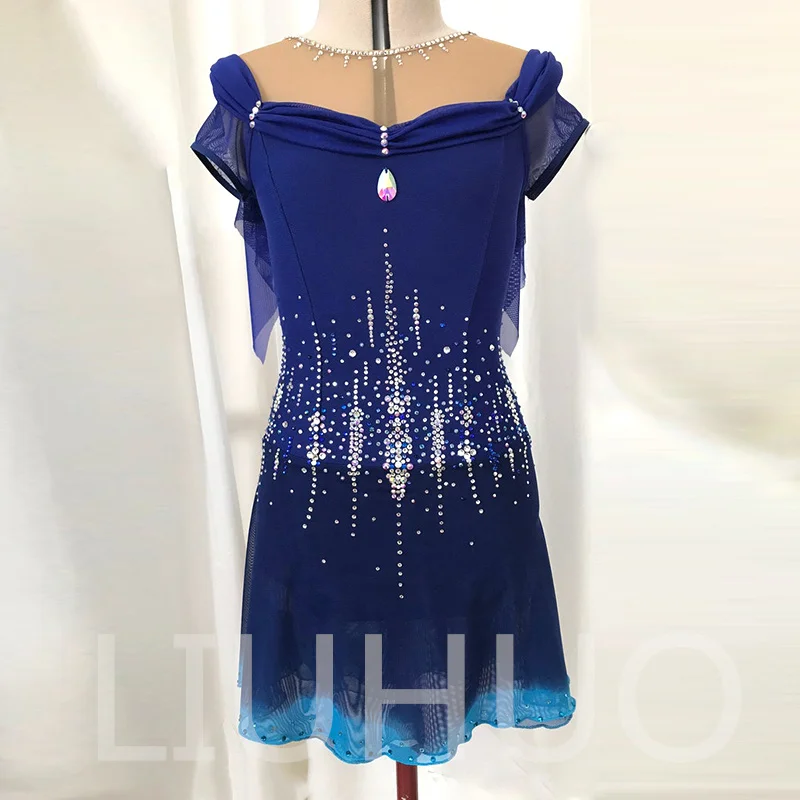 LIUHUO Ice Figure Skating Dress Girls Blue Gradient Women Teens Stretchy Spandex Competition Wholesale