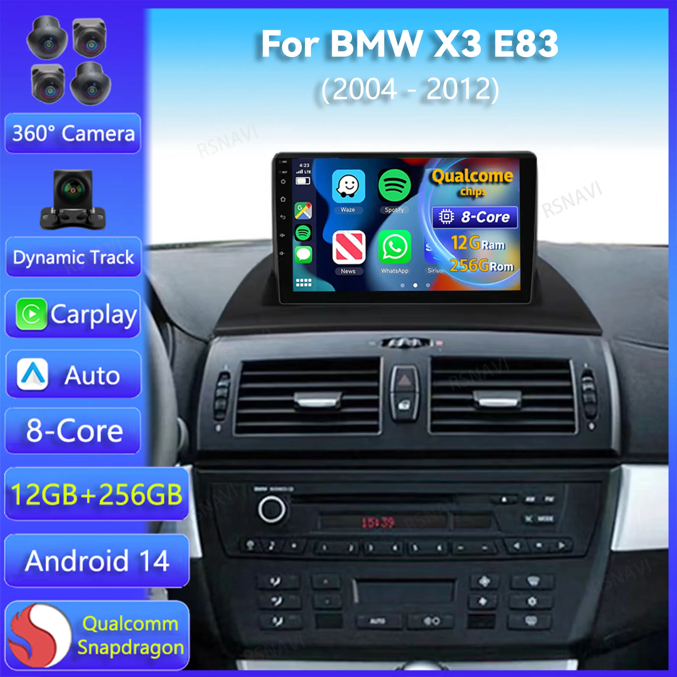 Android 14 Carplay Auto For BMW X3 E83 2004 2005 2006 2007 2008 2009 2010 2011 2012 Multimedia Car Radio Player WiFi DSP Stereo