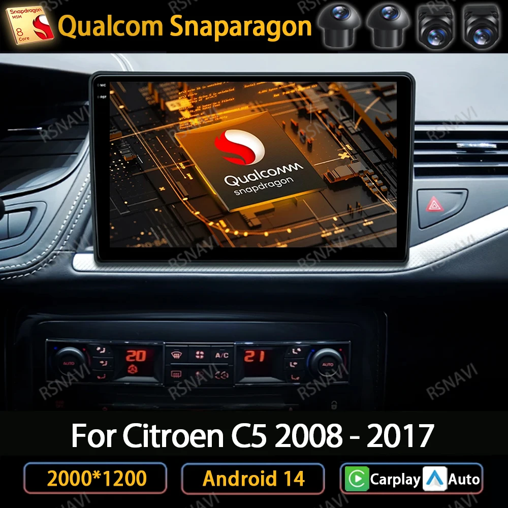 

Автомагнитола Carplay для Citroen C5 2 2008-2017, Android 14, мультимедийный видеоплеер, навигация, стерео, GPS, Wi-Fi, 4G, BT