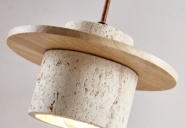 Stone Pendant Light Round Wood