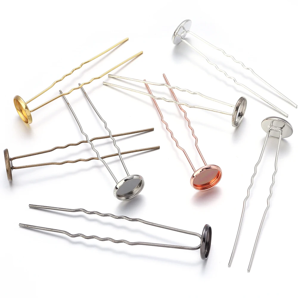 

10pcs/lot U Shape Hair Pins Hair Sticks Metal Cabochon Base Tray Hairpins For Head Jewelry Making DIY Women Hair Accessories