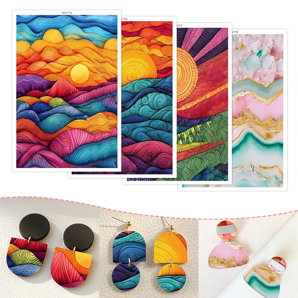 Landscape & Agate Water Transfer Paper for Polymer Clay, Art Pattern Clay Transfer Sheets for DIY Earrings view 3