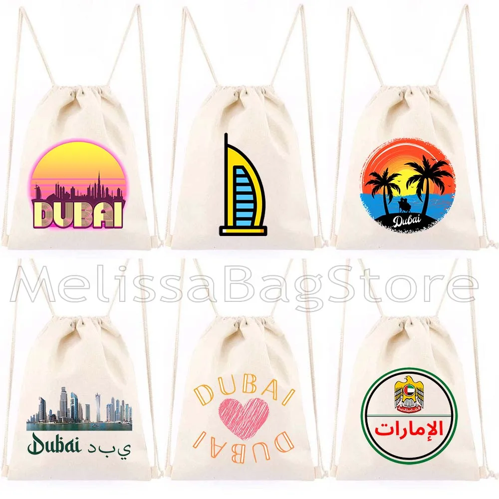 

UAE Emirati Skyscraper Burj Khalifa Heart Dubai Skyline United Arab Emirates Sunset Cute Canvas Drawstring Bag Backpack Sackpack