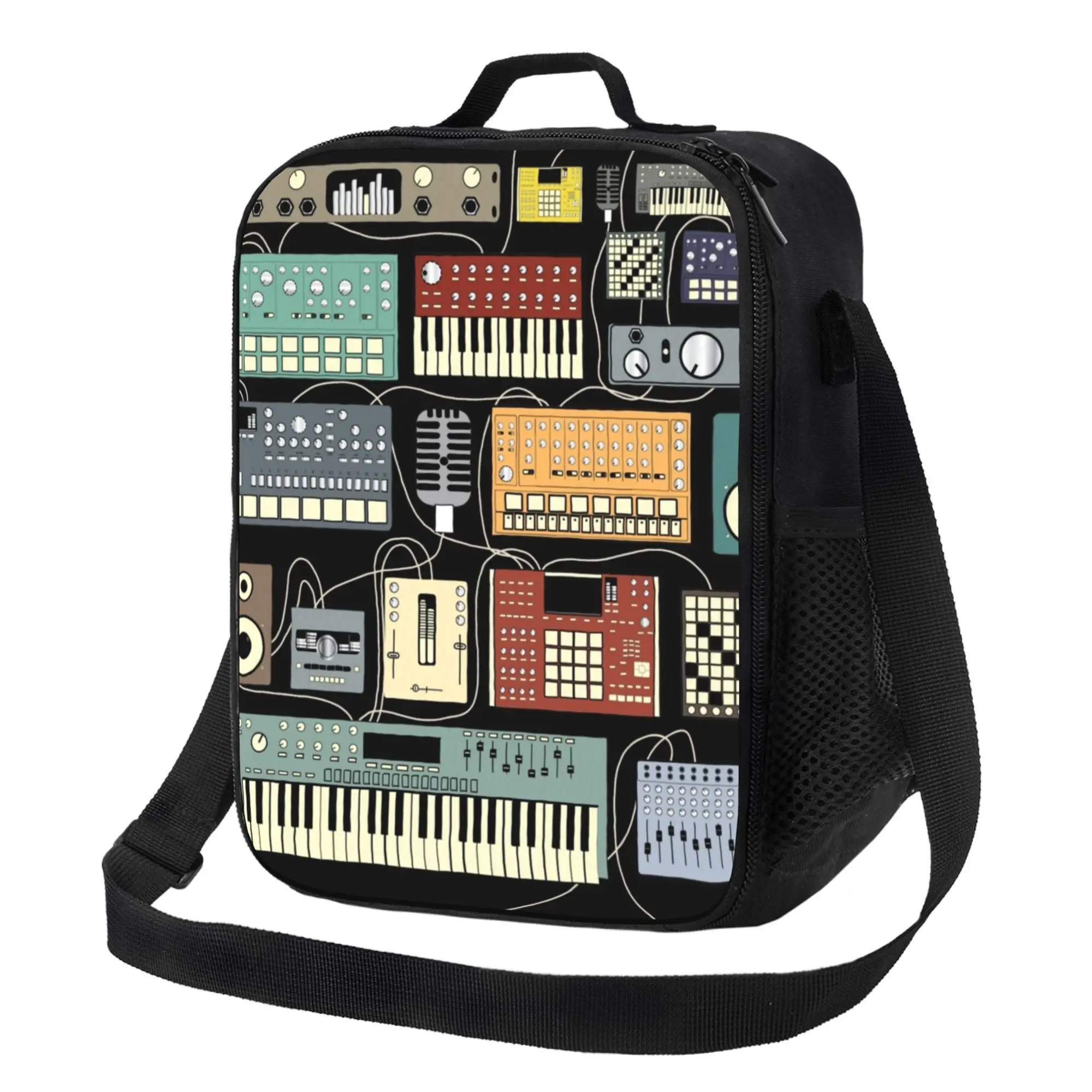 Synthesizer Drum Machine Print Portable Tote Bag for Electronic Musicians Office Travel Daily Use