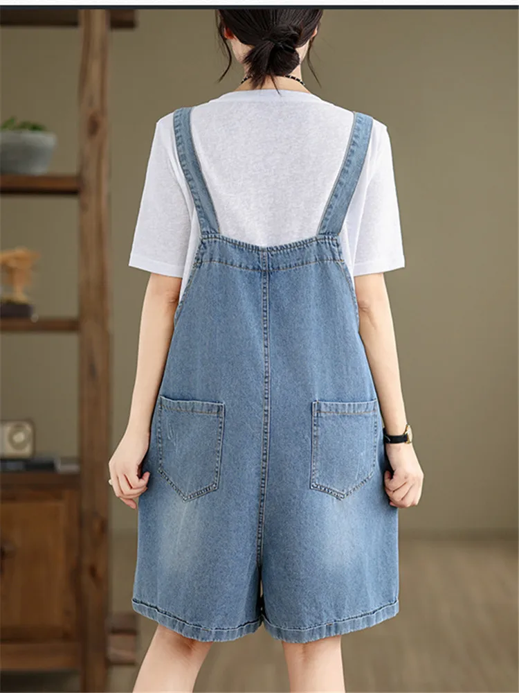 summer casual Denim Suspender Pants Women's 2024 New Shorts Autumn Korean Style Loose female Jumpsuit Jeans ropa de mujer