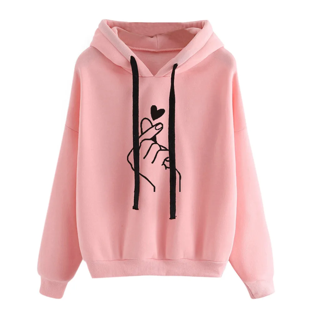 2024 Trendy Hoodie For Women Printing Heart Finger Hooded Shirt Pullover Sweatshirt Casual Drawstring Sweatshirt Female Clothing