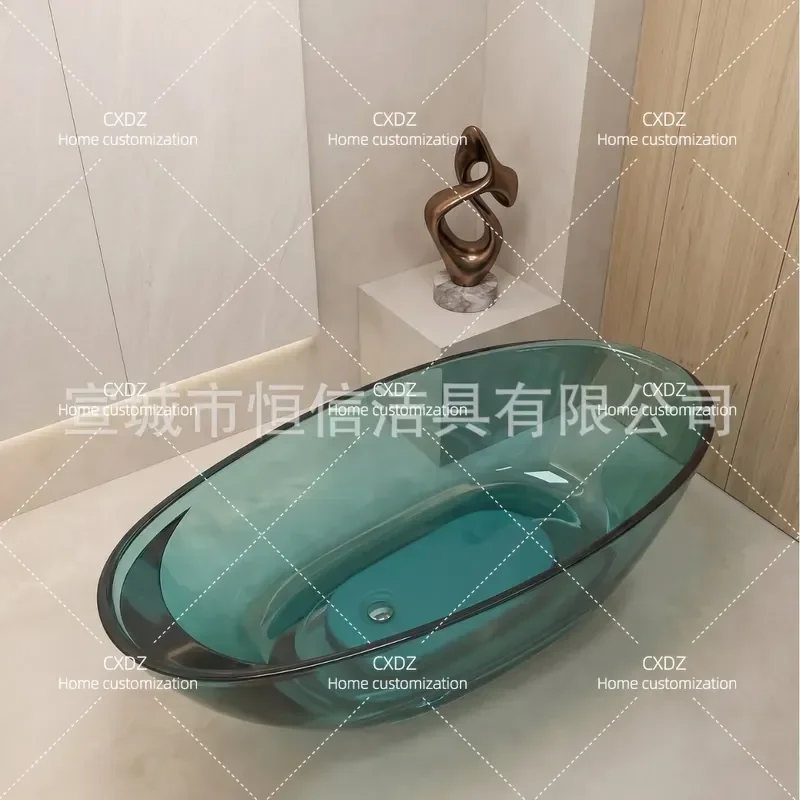 Transparent Resin Goose Egg Shaped Bathtub Independent Color Crystal Bath Tub for Hotel Homestay Luxury Freestanding Soaking