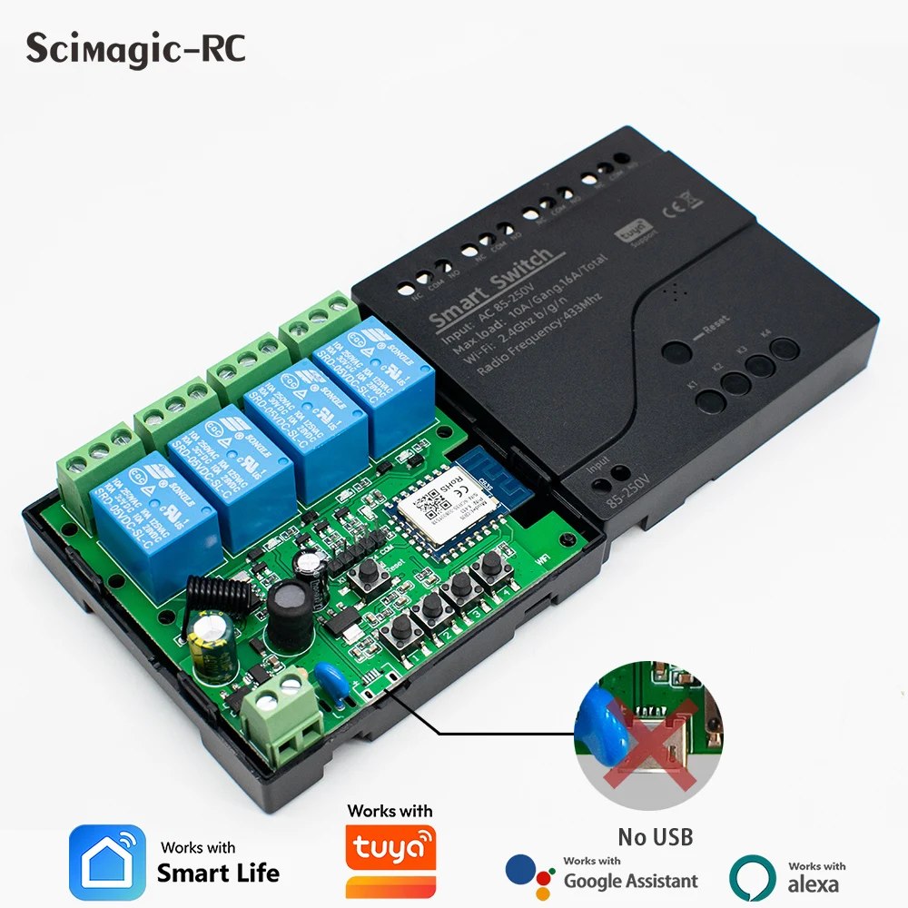 4CH WiFi Relay Switch Module 12V 24V 220V 4 Channel RF Receiver Module Smart APP Remote Control Support Tuya Alexa Google Home