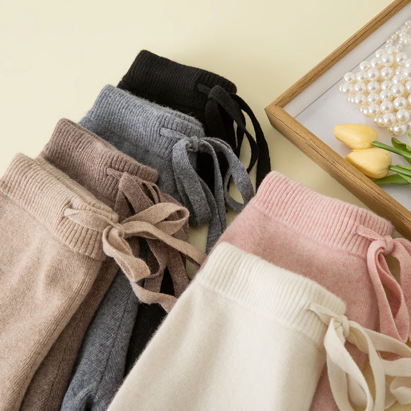   Taille haute tricoté laine pantalon à jambes larges femmes automne hiver Long pantalon décontracté confortable Fem pantalon