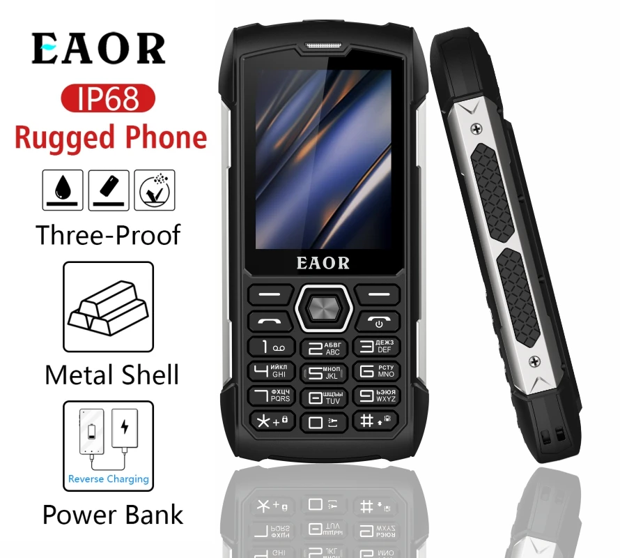 EAOR 2G Rugged 4000mAh Big Battery Power Bank IP68 Waterproof 2.8 IPS large screen 0.3M cam MTK feature Keypad mobile Phone