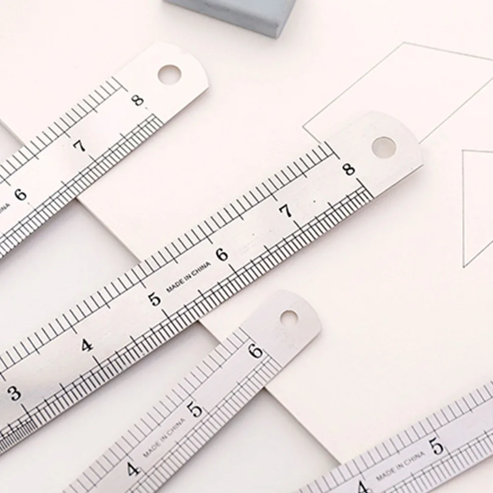 5 pcs,Thick 0.7mm, 15cm,20cm 15cm 20cm Length Stainless Steel Ruler 0.7mm Thickness Straight Shape Straight Ruler Silver Tone