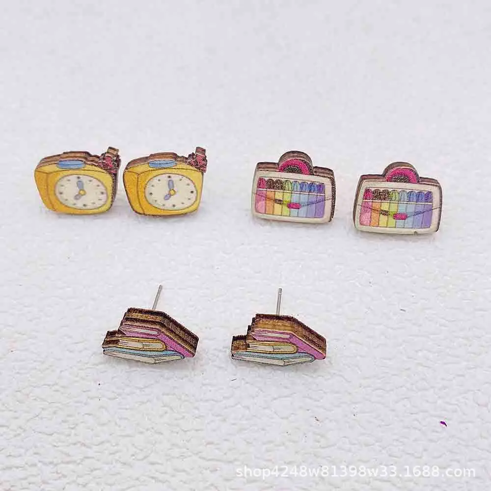 Student Teacher Earrings Paintbrushes Book Student Ear Studs Starting Season Teacher\'s Day Gift  Wholesale