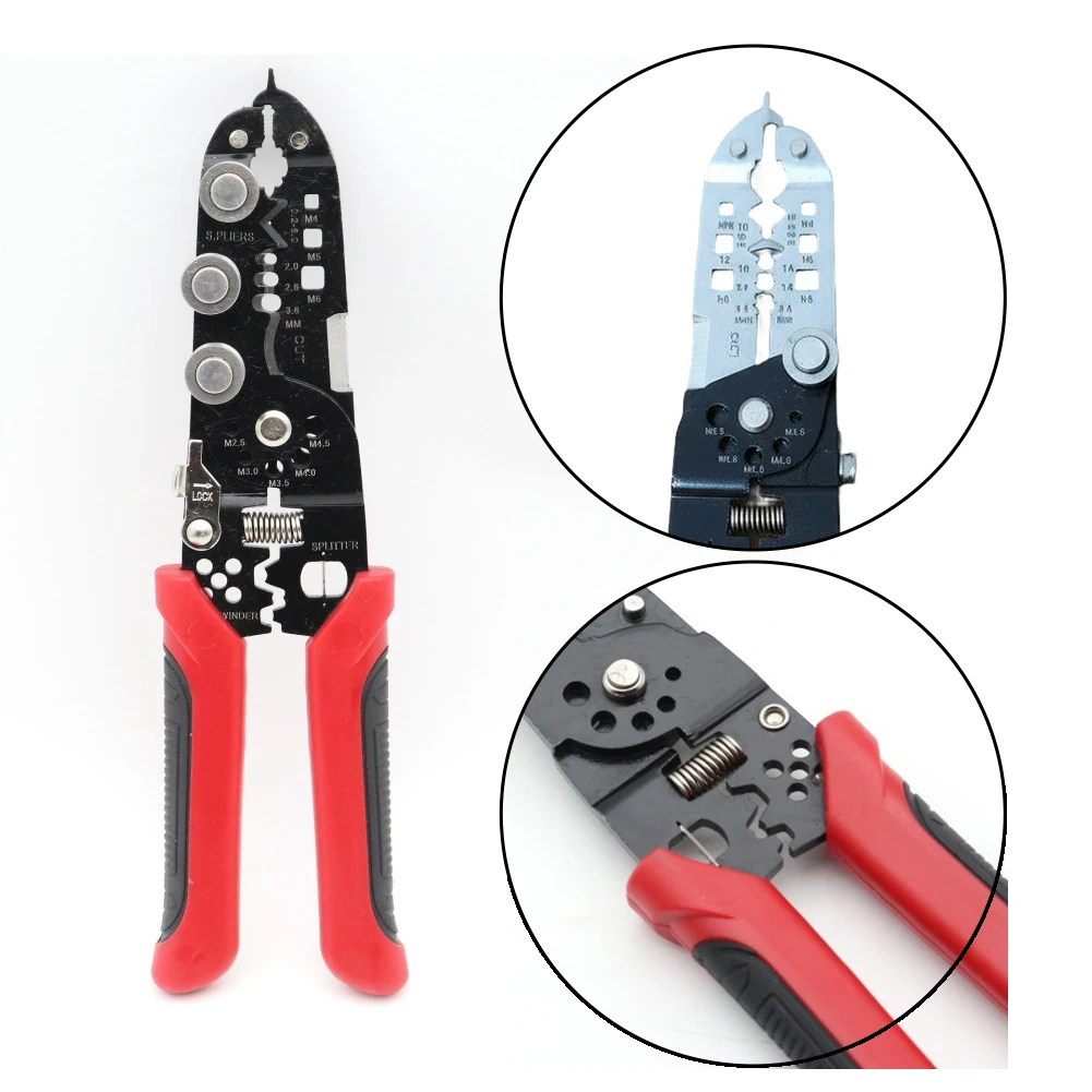 

Multi purpose wire crimping pliers with built-in wire stripper cable cutter and wire puller for electrical maintenance