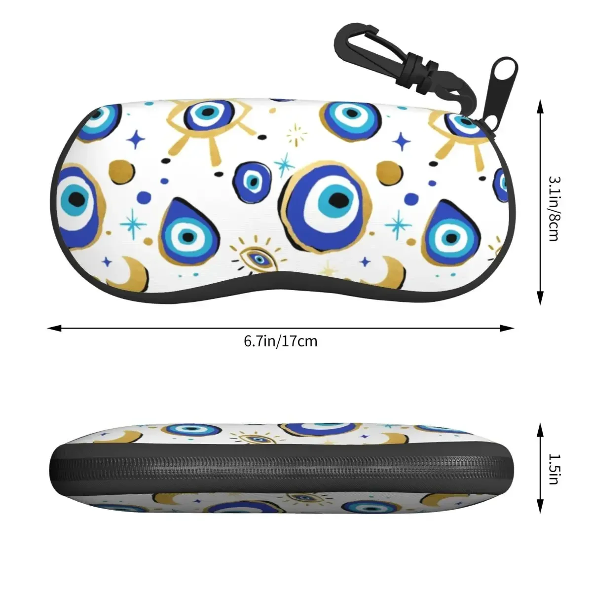 Mediterranean Blue And Gold Evil Eye Sunglasses Neoprene Zipper Hamsa Nazar Boho Shell Eyeglass Case Protective Box For Glasses