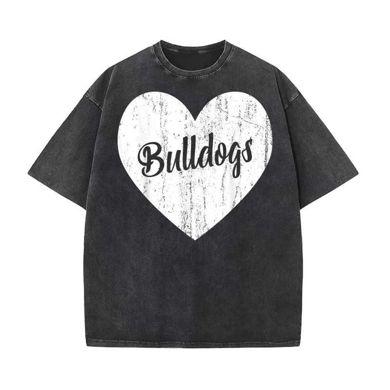 

Bulldogs School Sports Fan Team Spirit Mascot Heart Gift T-shirt Men's Tee Shirt Short Sleeve Male Clothes Fashion