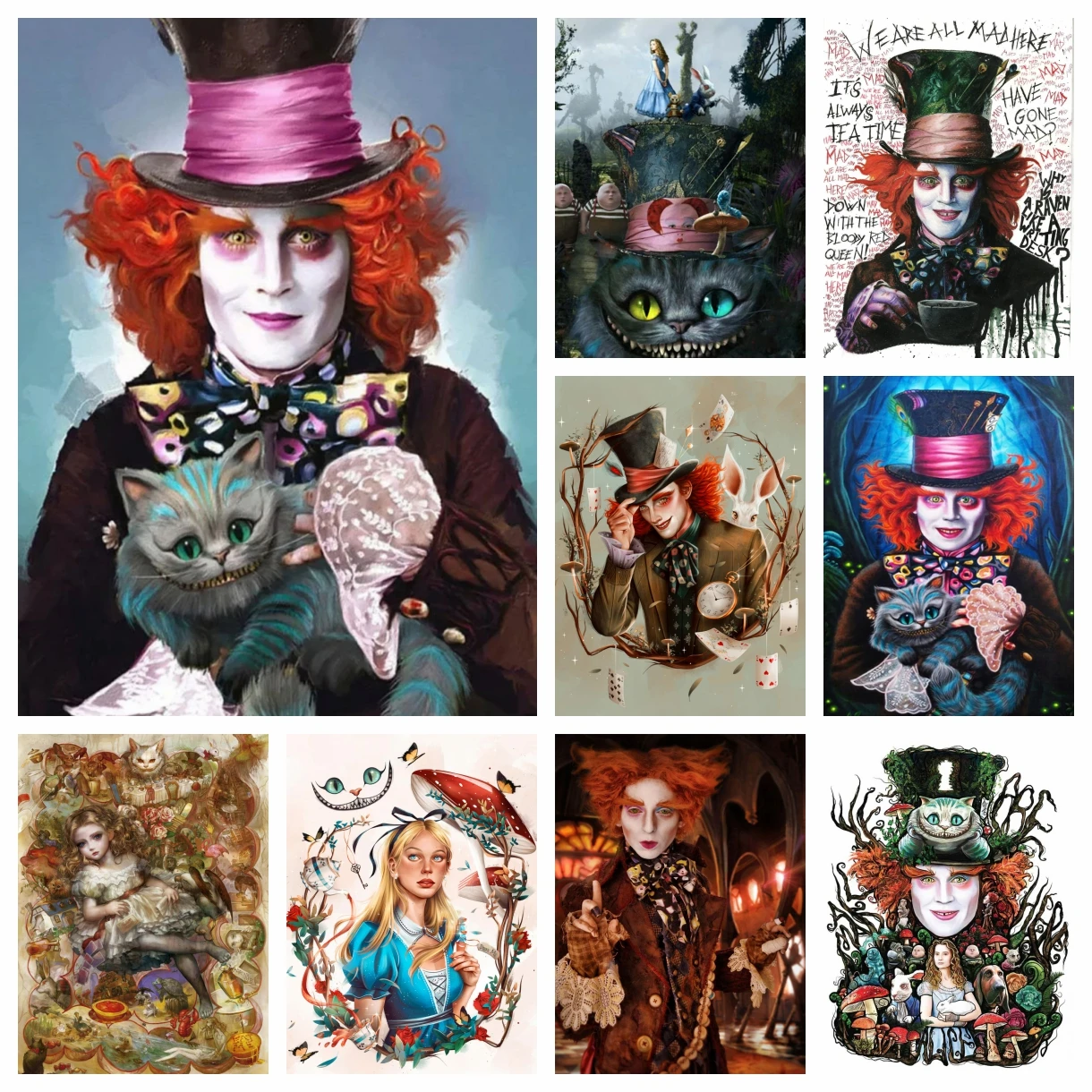 

Безумный Шляпник алмазная живопись Алиса в стране чудес Чеширский кот 5D вышивка мозаика вышивка крестиком полный комплект украшение дома