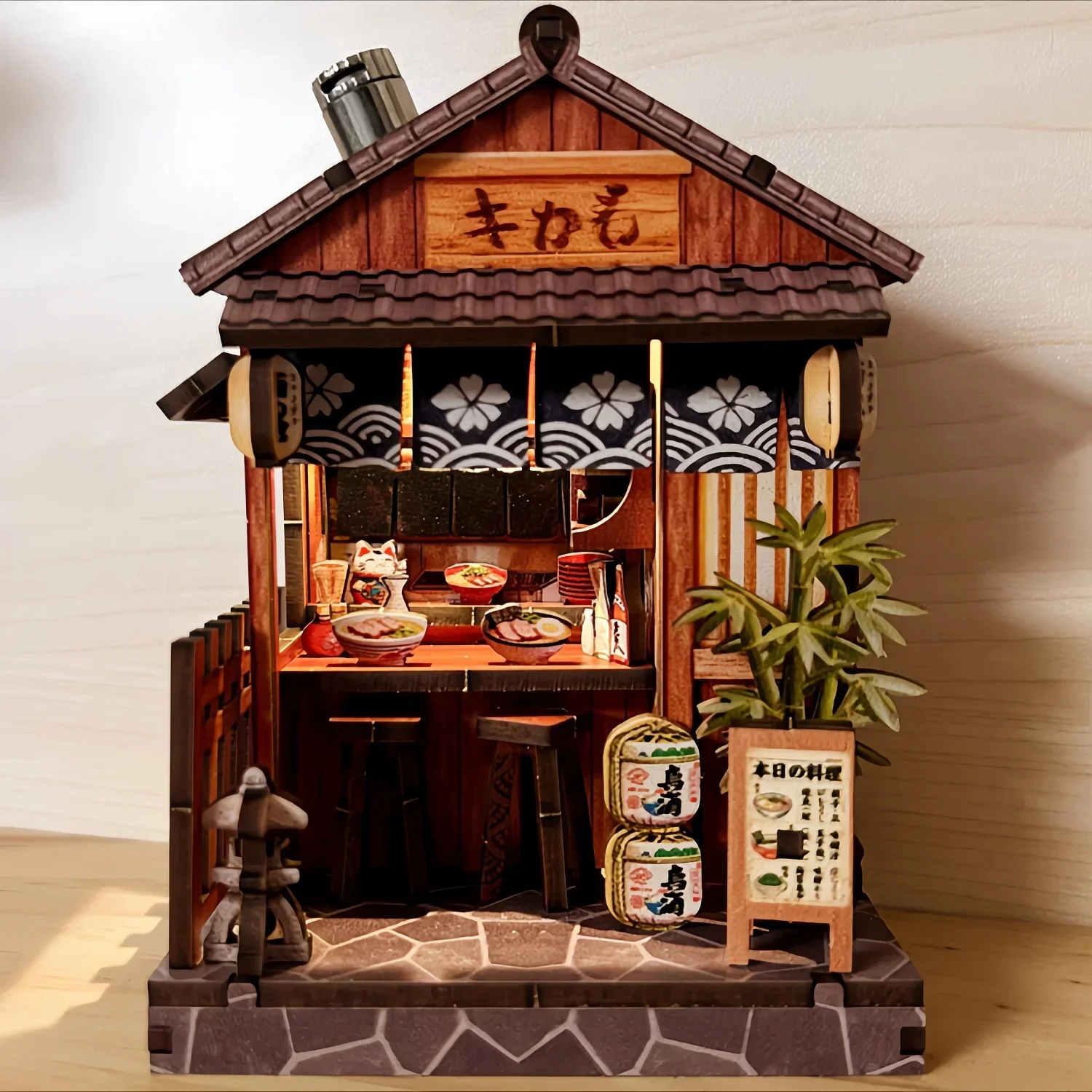 DIY Wooden Japanese Cuisine Casa Cottage Miniature Dollhouse 3D Puzzle Assembly Model Kits for Adults Birthday Gifts Home Decor