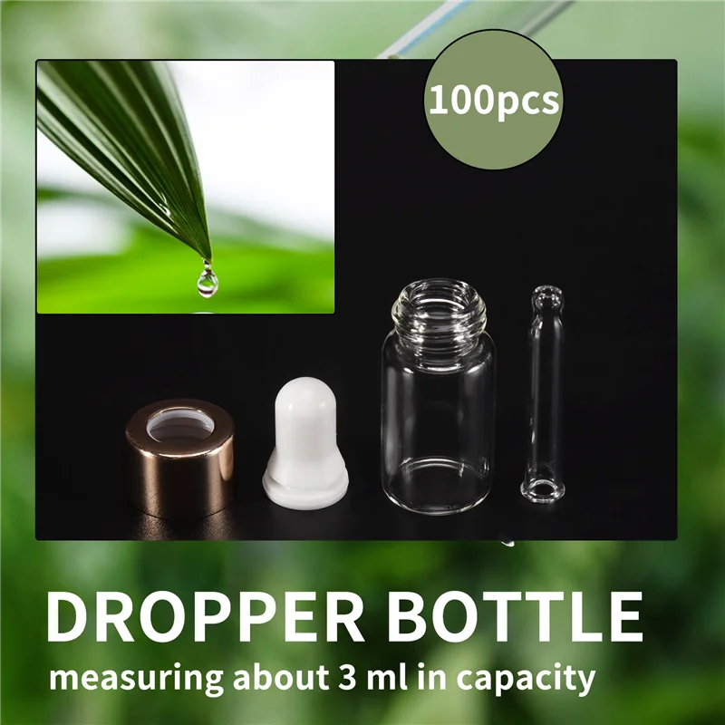 AF93-100Pcs زجاجة قطارة زجاجية صغيرة واضحة زجاجات قطارة الزيت العطرية الزجاج إسقاط عينة الحاويات للسفر 3 مللي