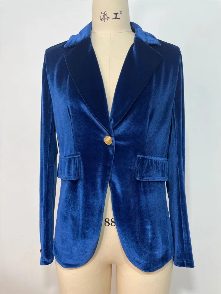 بليزرات قطيفة أنيقة للنساء بتصميم عتيق بزر واحد وياقة وسترة معطف لخريف 2025 بأكمام طويلة ملابس خارجية عصرية بسيطة #6