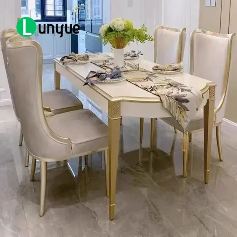 Contemporary European Style Solid Wood Dining Table Handmade Curved Legs Antique Court Design Kitchen Furniture Set