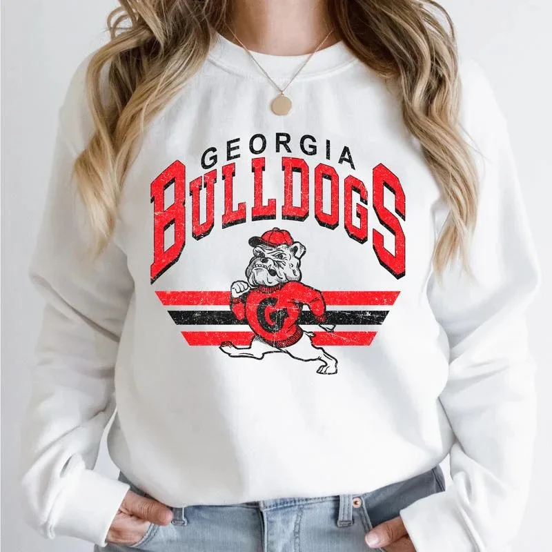 

Autumn and Winter Pure Cotton Crew Neck Sweatshirt with Ceorgia Culldogs Themed Print Perfect for Supporters of UGA Athletics
