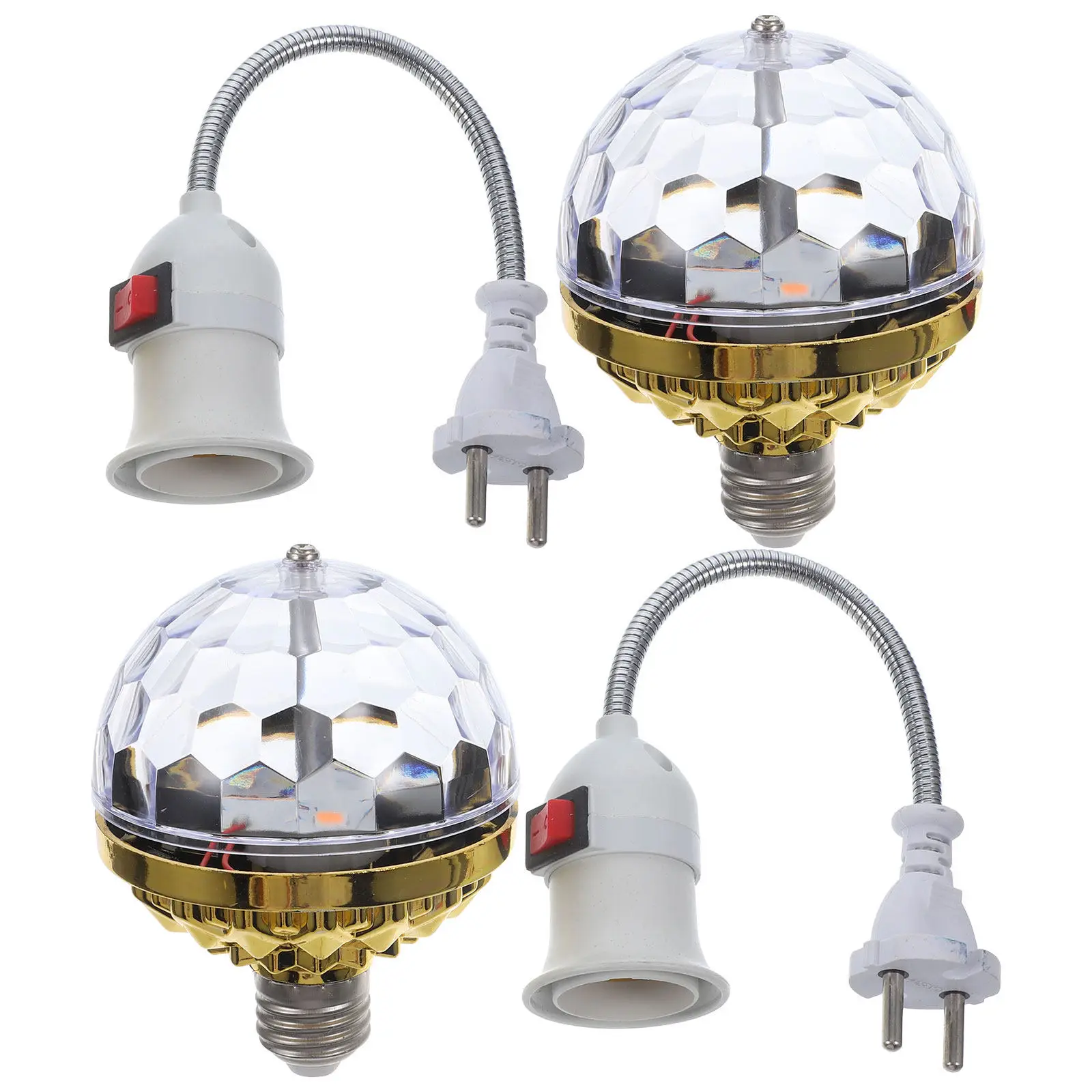 

2 комплекта светодиодных диско-ламп с кристаллами, автоматическая смена цвета, вращающаяся стробоскопическая лампа для бара, ночного клуба, вечеринки, мероприятия, цоколь E27