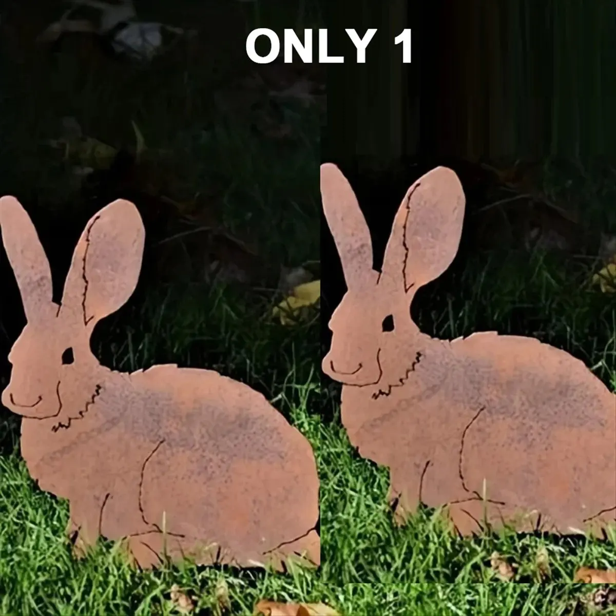 AA77 NEW Rustic Metal Rabbits Garden Stake - Rusty Bunny Silhouette, Outdoor Yard Art for Farmhouse Decor, Perfect for Easter