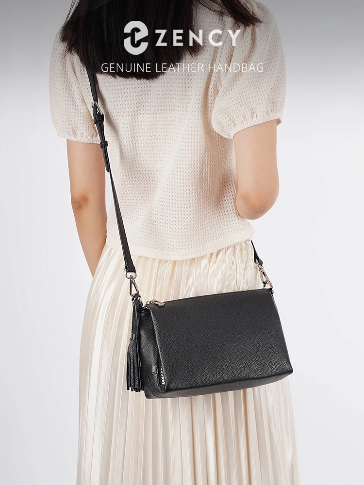 Zency Women's Tassel Handbag Soft Genuine Leather Shoulder Crossbody Fringed Bag Large Capacity Black White Pink Purses 2026