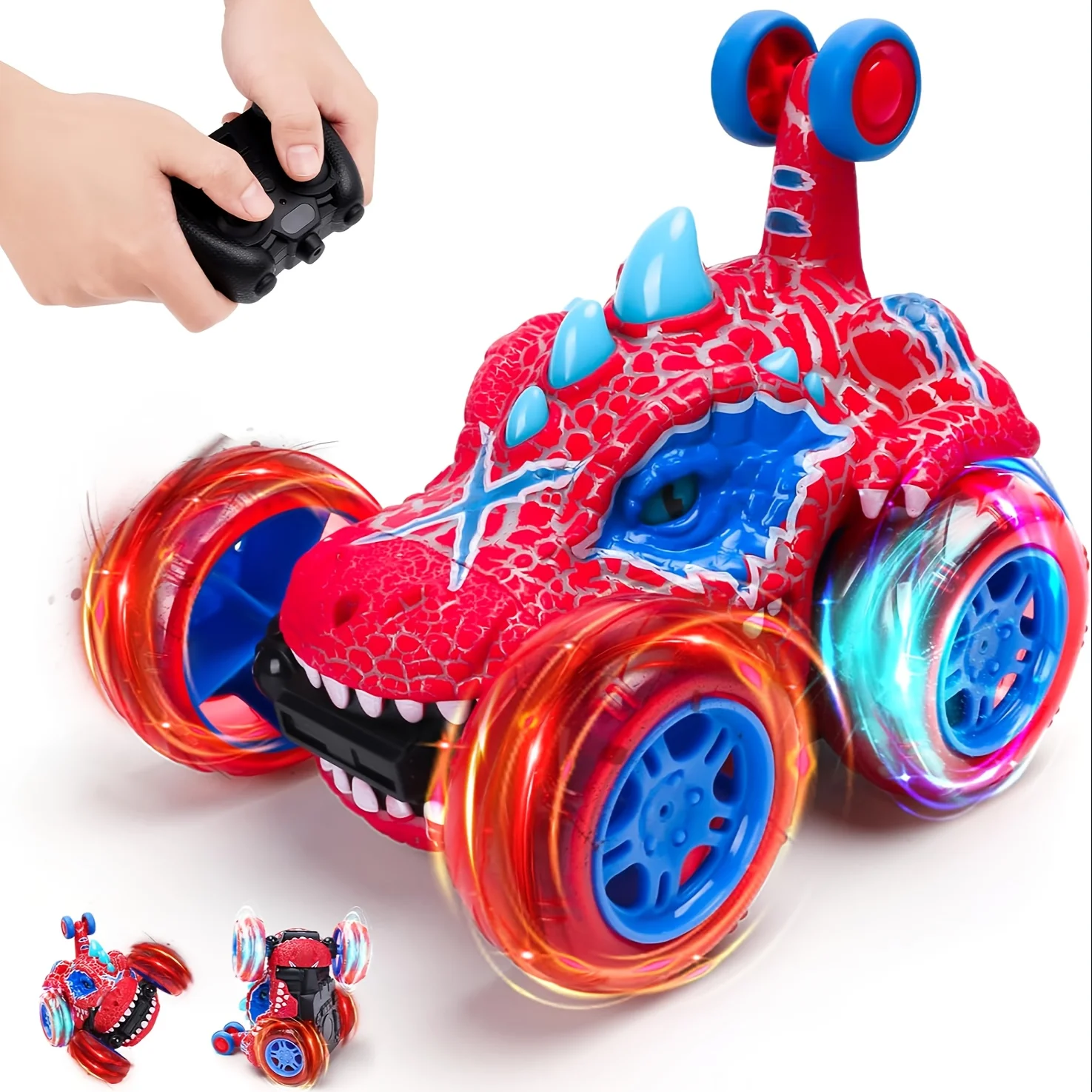 Dinosaur Stunt Car, 2.4GHz Wireless Remote Control, Bright Flashing Lights, Fun Racing Game