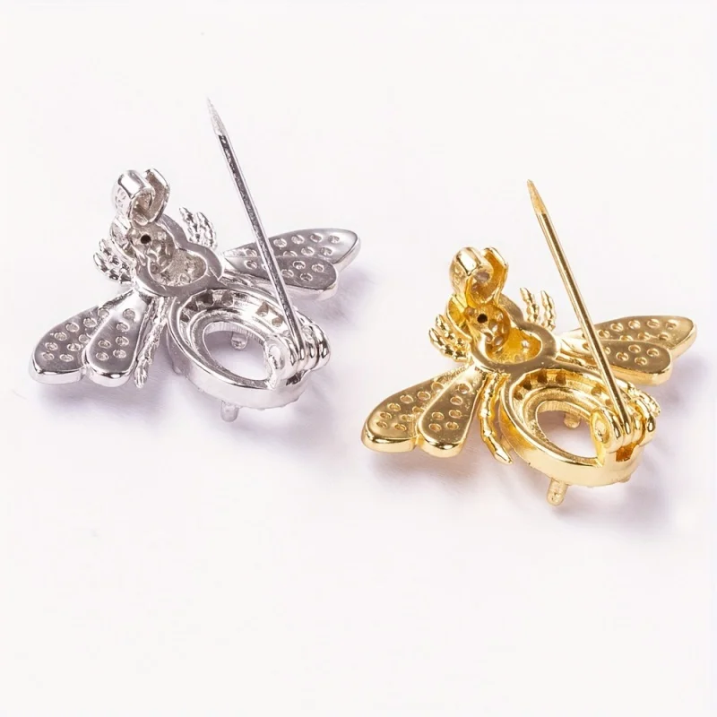 6*8mm Bee Shaped Brooch Pendant, S925 Sterling Silver Four-Prong Brooch Setting, Suitable For Handmade Jewelry Crafting