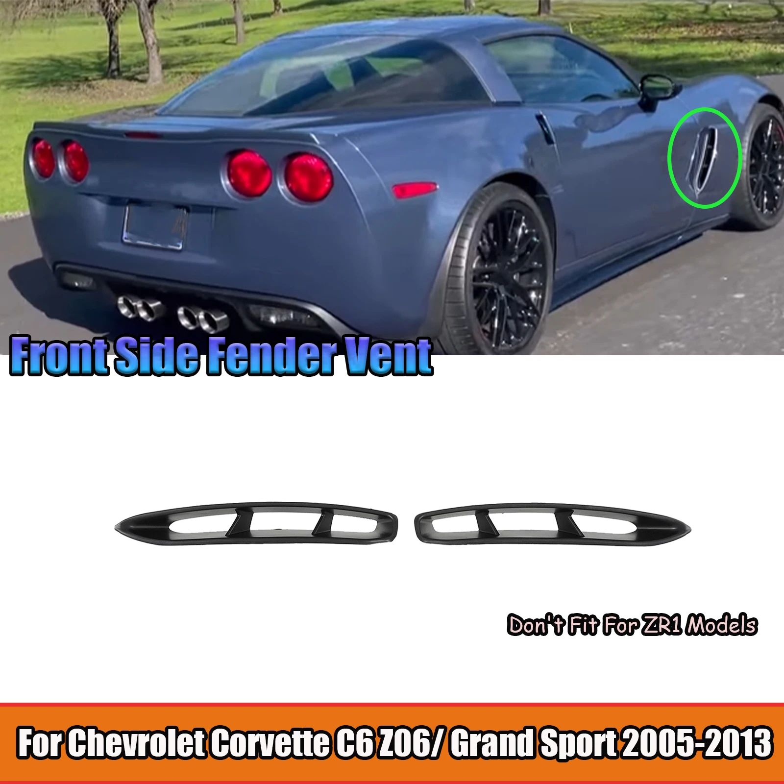 

For Chevrolet Corvette C6 Z06/ Grand Sport 2005-2013 2PCS Car Front Side Fender Vent Auto Accessories ABS Plastic Glossy Black