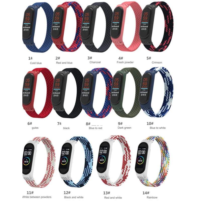 ถักเปีย Solo Loop ไนลอนสำหรับ Xiaomi Mi 6 5 4 3เปลี่ยนได้ไนลอนสร้อยข้อมือซิลิโคนสายรัดข้อมือสำหรับ miband 6