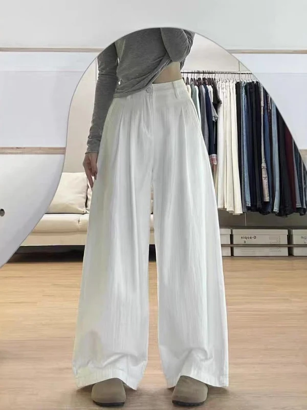 

High Waist Wide Leg Jeans Women Loose Fit Straight Long Pants Summer Fashion plus Size Textured Slimming Versatile Floor-Length