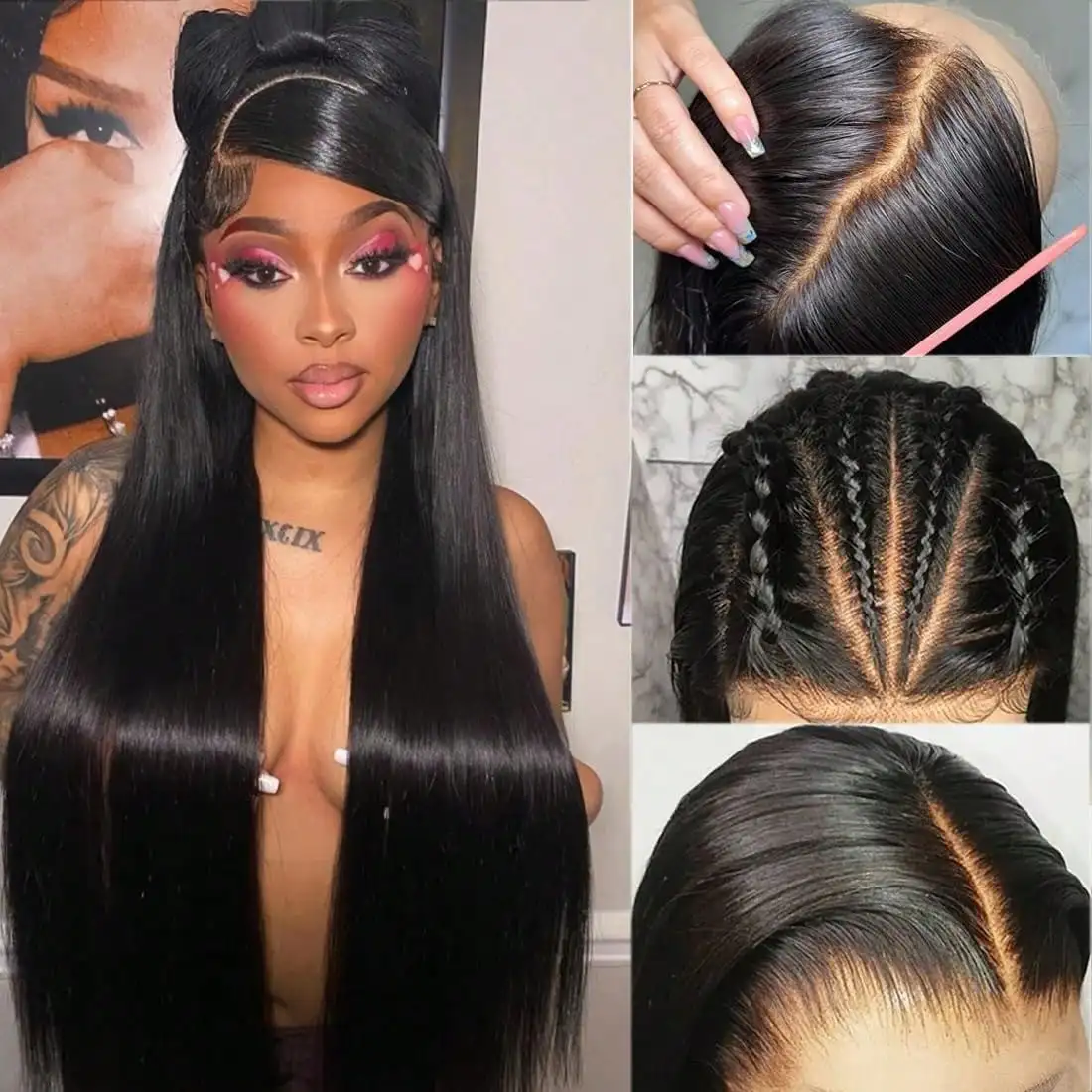 13x4 HD Transparent Lace Front Wigs Human Hair Bone Straight 34-40 Inch 200% & 250% Density Pre Plucked Hairline With Baby Hair For Women image 6