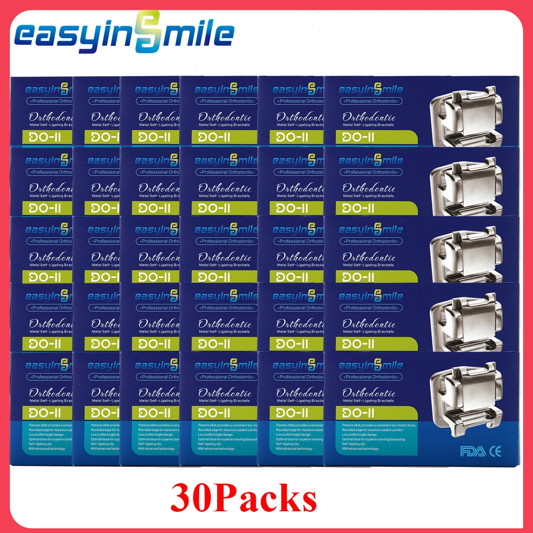 30Packs Easyinsmile Dental Material For Orthodontic Self Ligating Braces Brackets MBT/Roth  Light Curing Bonding 022 345Hooks To