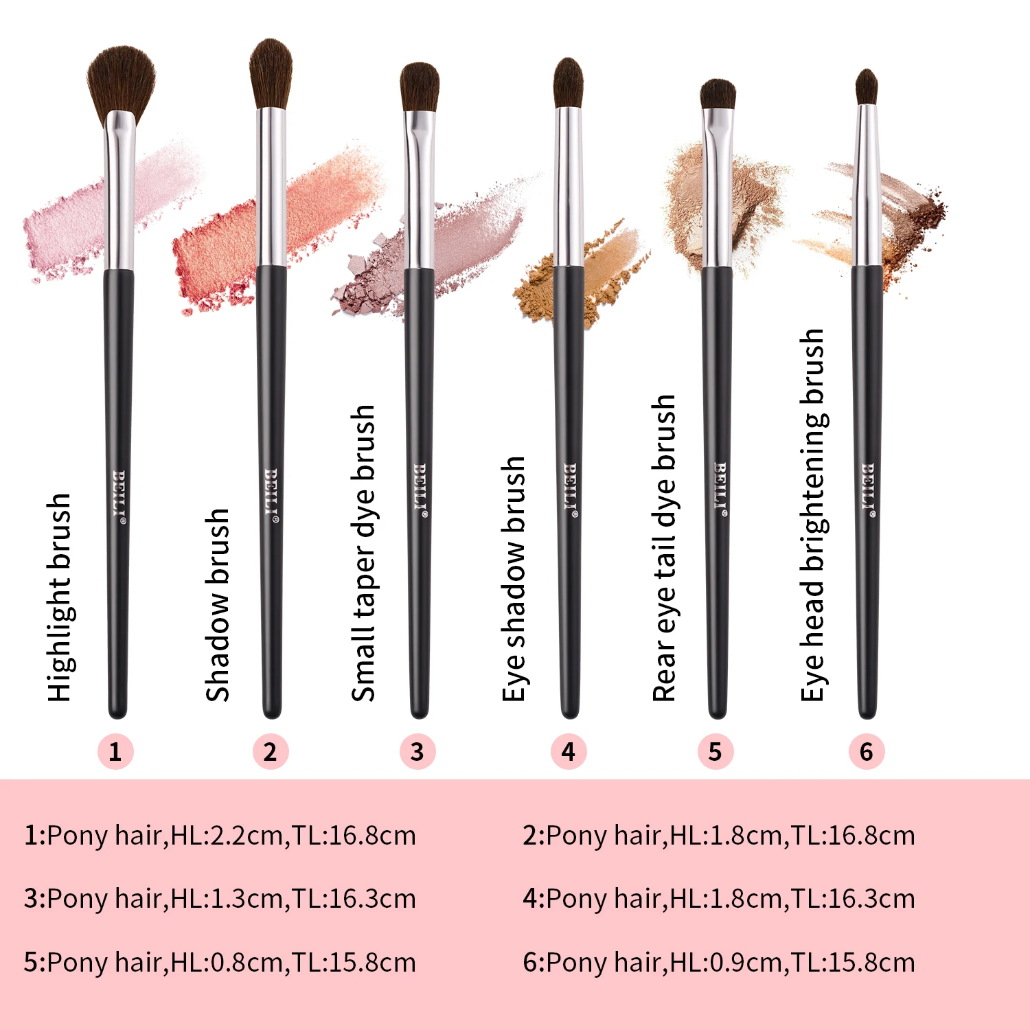 BEILI 6pcs Eye Makeup Brush Set With Bag Professional Eyeshadow Eyebrow Eyeliner Concealer Brush Makeup Tools for Women