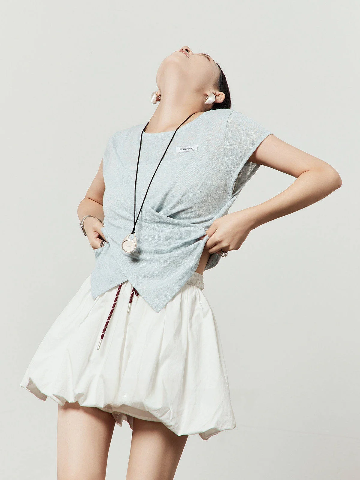 

Blue Thin ort Sve T-irt Women's Cross Pleated Simple Sle Summer New Arrival Commute Sle Pure Color Slim Fit Cotton...