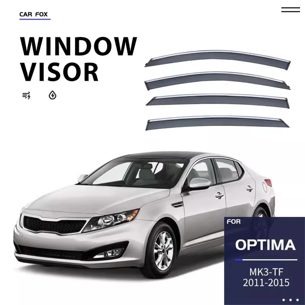 Car Door Visor Side Window Deflector Shade Sun Rain Shield Silver Trips Eaves for KIA Optima Windows visor