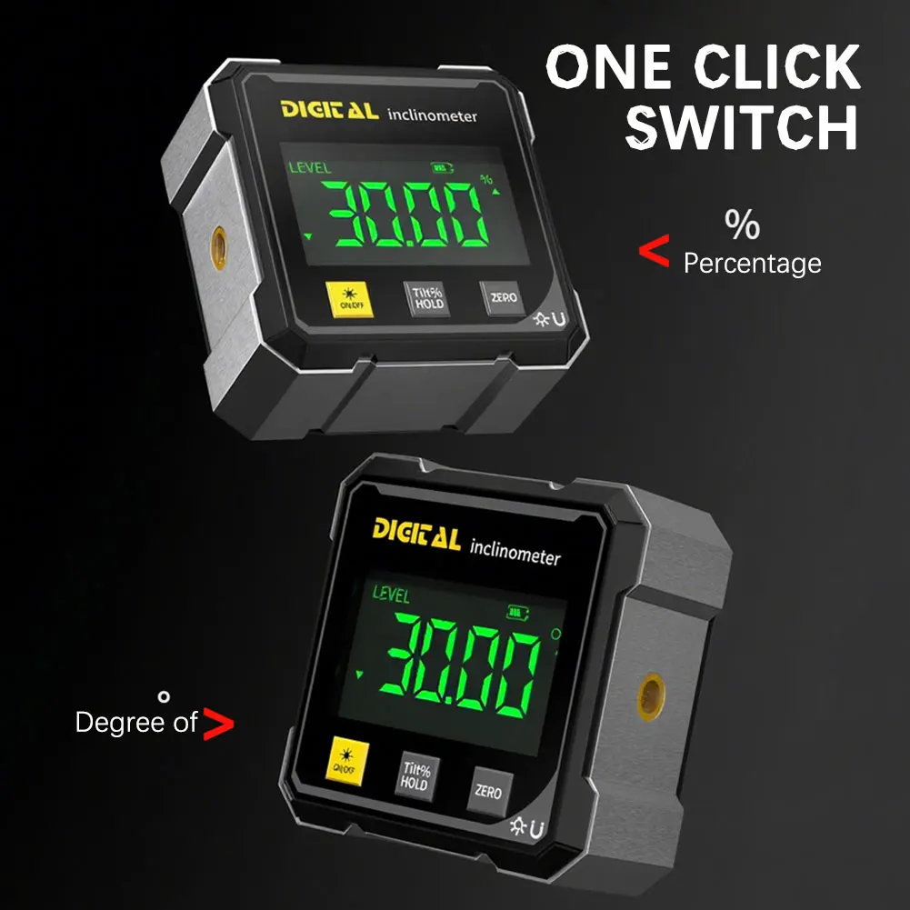 مكتشف الزوايا الرقمي الإلكتروني، مقياس زاوية رقمي مغناطيسي بأربعة جوانب، مسطرة مستوى الميل منقلة قابلة لإعادة الشحن عبر USB #5