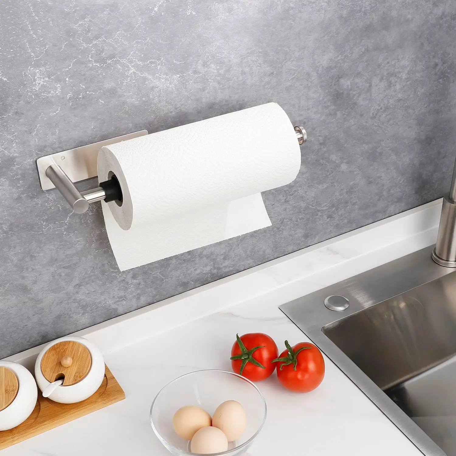 Single Hand Operable Paper Towel Roll Holder with Damping Effect, Stainless Steel Paper Towel Holder for Kitchen Bathroom RV