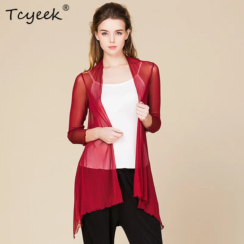 

Tcyeek, 100%Real Silk Solid Sun-protective Shawl, Woman Breathable Thin Cardigan, 2024 Summer New A45719QM