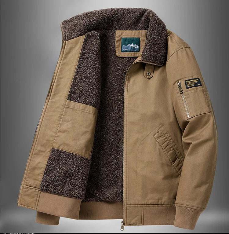 Men Lapel Pilot Workwear Cotton Coat Men Full Cotton Lamb Fleece Thick Parkas Men Oversize Casual Thermal Top Fur Collar Parkas