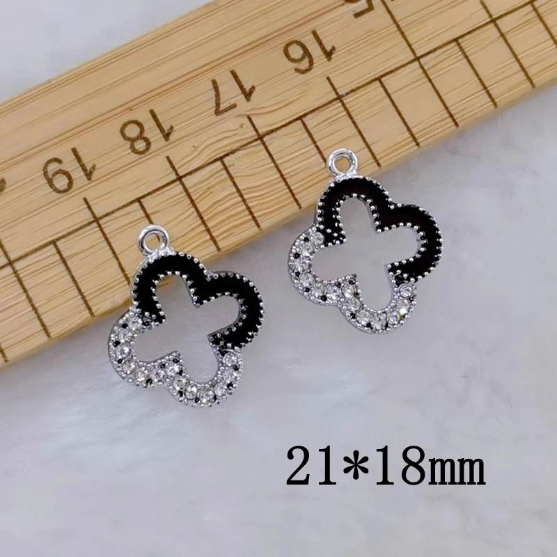 10 pieces of diamond alloy heart-shaped clover earrings, jewelry making charm, handcrafted necklace, DIY accessories