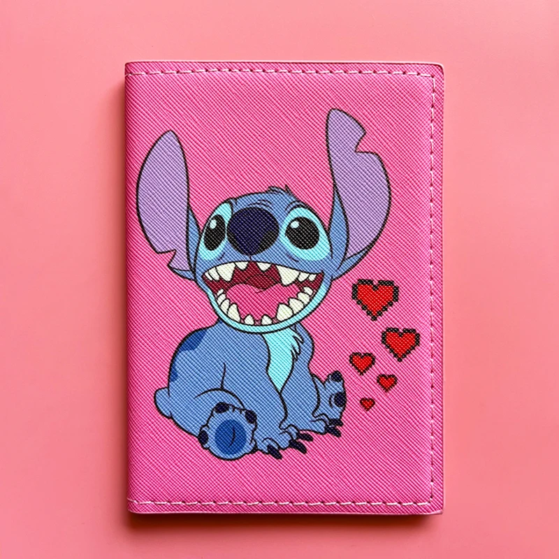 Capa Passaporte Disney Stitch para Homens e Meninos, Porta-Passaporte de Viagem em Couro, Estojo para Cartão com 3 Slots para Cartões