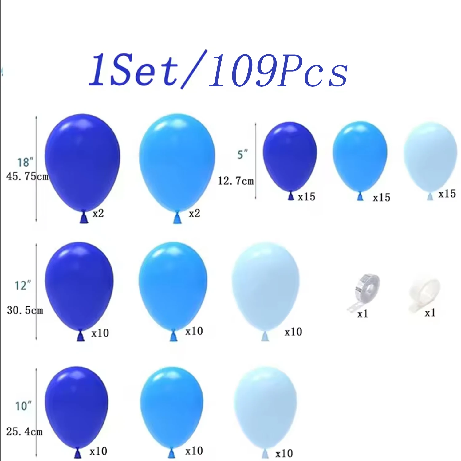 مجموعة بالونات لاتكس زرقاء وبيضاء مكونة من 109 قطع، وأعياد الميلاد المحيطية، وحفلات الزفاف، والحفلات، ومستلزمات الديكور الداخلي والخارجي